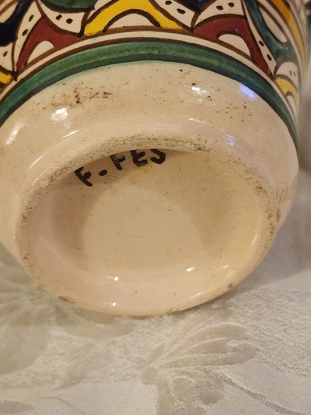 Hand-Painted Moroccan Ceramic Vase in Cream with Multicolor Accents